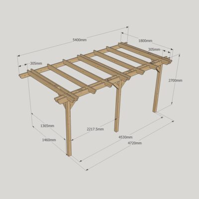 Wall Mounted Double Garden Pergola - 1800mm x 5400mm - 3 Post