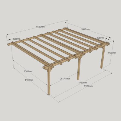 Wall Mounted Double Garden Pergola - 1800mm x 6600mm - 3 Post