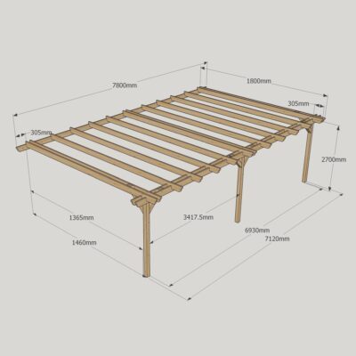 Wall Mounted Double Garden Pergola - 1800mm x 7800mm - 3 Post