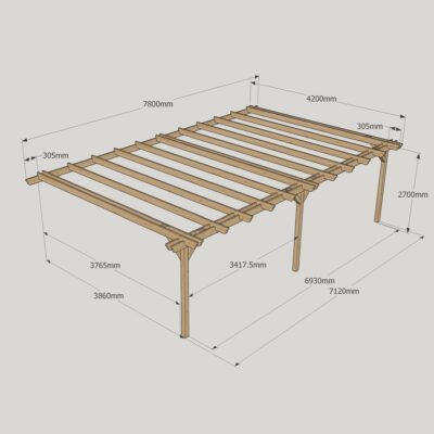 Wall Mounted Double Garden Pergola - 4200mm x 7800mm - 3 Post