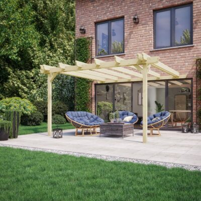 Wall Mounted Double Garden Pergola - Light Green - Front Right