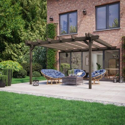 Wall Mounted Double Garden Pergola - Rustic Brown - Front Right 02