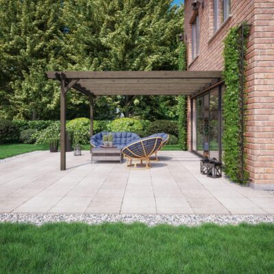 Wall Mounted Double Garden Pergola - Rustic Brown - Side View 02