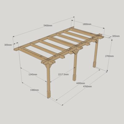 Wall Mounted Double Premium Pergola - 1800mm x 5400mm - 3 Post