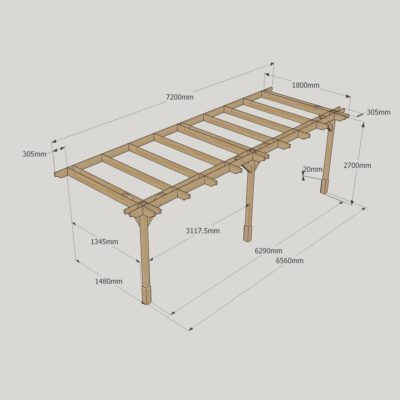 Wall Mounted Double Premium Pergola - 1800mm x 7200mm - 3 Post