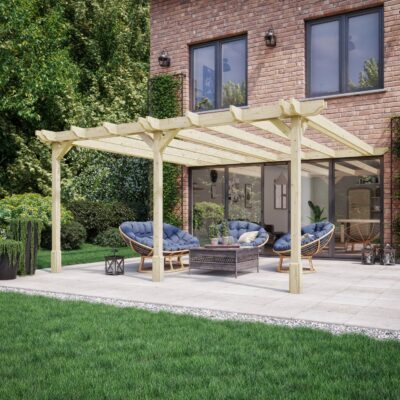 Wall Mounted Double Premium Pergola - Light Green - Front Right 01