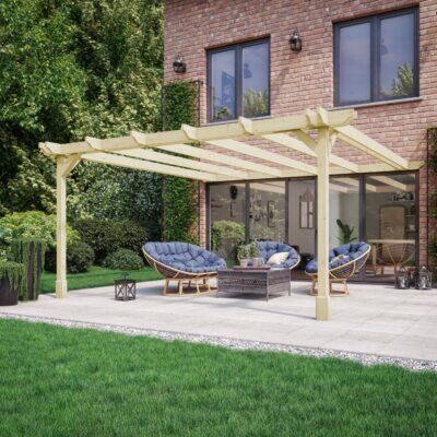 Wall Mounted Double Premium Pergola - Light Green - Front Right 02