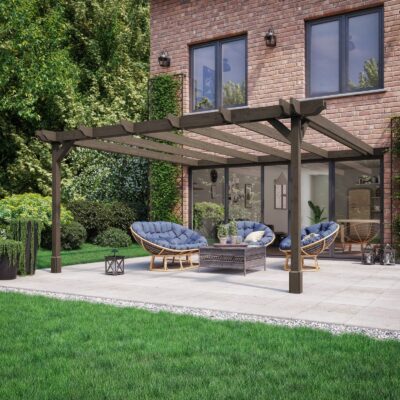 Wall Mounted Double Premium Pergola - Rustic Brown - Front Right 01