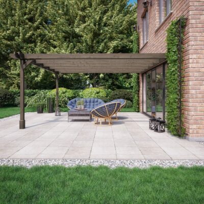Wall Mounted Double Premium Pergola - Rustic Brown - Side View 01