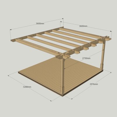 Wall Mounted Double Premium Pergola with Decking Kit 3600mm x 3600mm