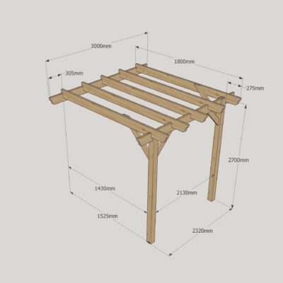 Wall Mounted Garden Pergola - 1800mm x 3000mm - 2 Post