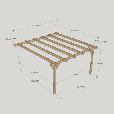 Wall Mounted Garden Pergola - 1800mm x 4200mm - 2 Post