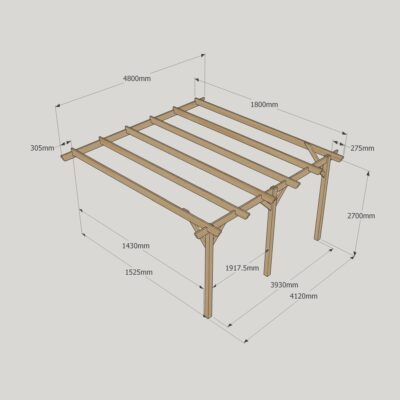 Wall Mounted Garden Pergola - 1800mm x 4800mm - 3 Post