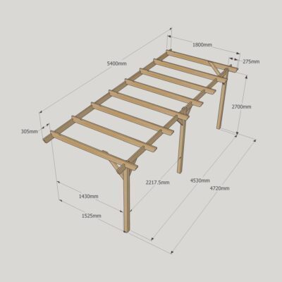 Wall Mounted Garden Pergola - 1800mm x 5400mm - 3 Post