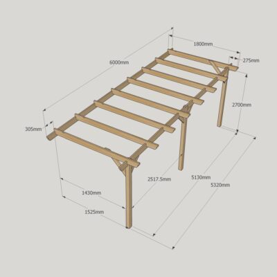 Wall Mounted Garden Pergola - 1800mm x 6000mm - 3 Post