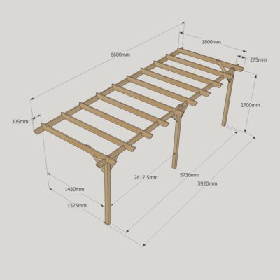 Wall Mounted Garden Pergola - 1800mm x 6600mm - 3 Post