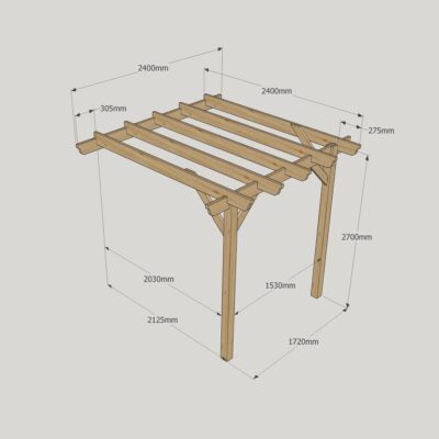 Wall Mounted Garden Pergola - 2400mm x 2400mm - 2 Post