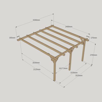 Wall Mounted Garden Pergola - 2400mm x 4200mm - 3 Post