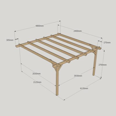 Wall Mounted Garden Pergola - 2400mm x 4800mm - 2 Post