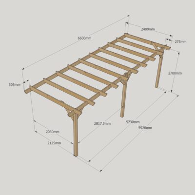 Wall Mounted Garden Pergola - 2400mm x 6600mm - 3 Post