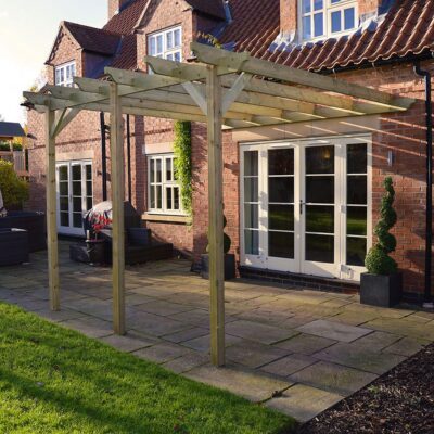 Wall Mounted Garden Pergola - 3 Post - Light Green - Front Right