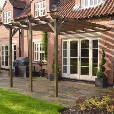 Wall Mounted Garden Pergola - 3 Post - Rustic Brown - Front Right A