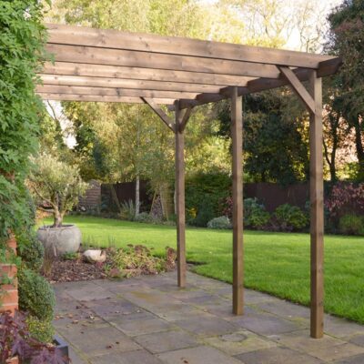 Wall Mounted Garden Pergola - 3 Post - Rustic Brown - Side