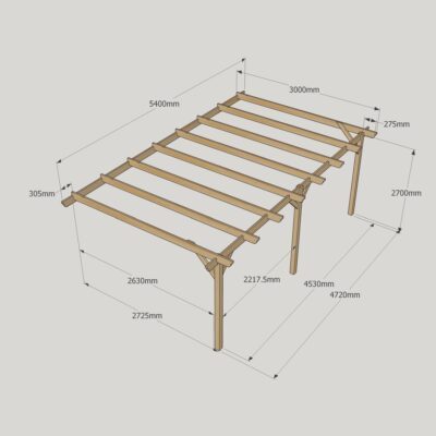 Wall Mounted Garden Pergola - 3000mm x 5400mm - 3 Post