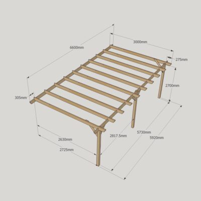 Wall Mounted Garden Pergola - 3000mm x 6600mm - 3 Post