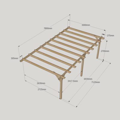 Wall Mounted Garden Pergola - 3000mm x 7800mm - 3 Post