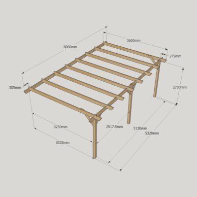 Wall Mounted Garden Pergola - 3600mm x 6000mm - 3 Post