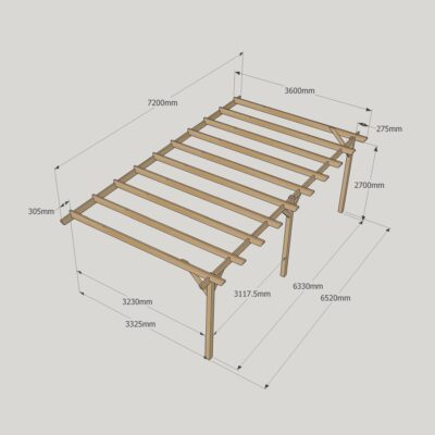 Wall Mounted Garden Pergola - 3600mm x 7200mm - 3 Post