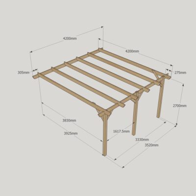 Wall Mounted Garden Pergola - 4200mm x 4200mm - 3 Post