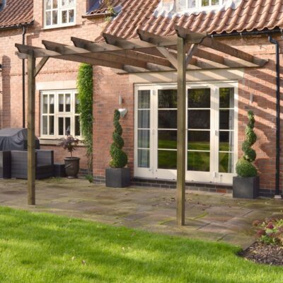 Wall Mounted Garden Pergola - Rustic Brown - Front Right