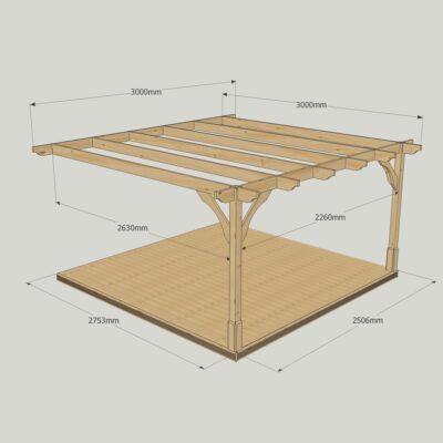 Wall Mounted Premium Pergola with Decking Kit 3000mm x 3000mm