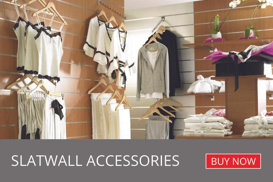 Full range of coloured slatwall panels and slat wall accessories. Direct from DirectShopfittings Ltd