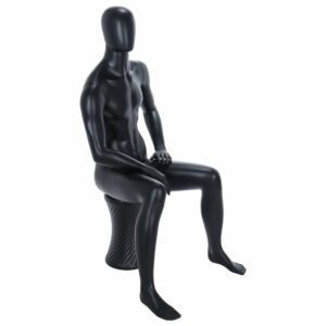 R341B Male Egg Head Seated Mannequin - Black Finish - Front Right View