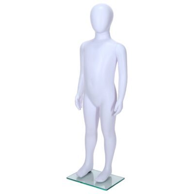 R343 Child Mannequin - 1000mm Tall - Egg Head - White Finish - Front Left View