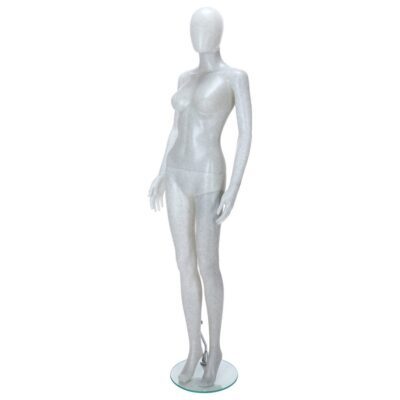 R345 Female Egg Head Mannequin - Salt Pepper Finish - Front Left View