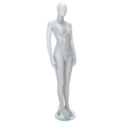 R345 Female Egg Head Mannequin - Salt Pepper Finish - Front Right View