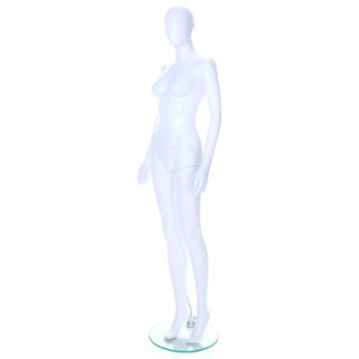 R347 Female Egg Head Mannequin with Ears - White Finish - Front Left Right View