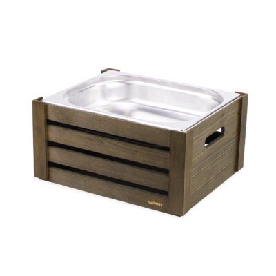 CT101 - 1/2 GN Olive Grey Wooden Crate - with GN Container - Not supplied