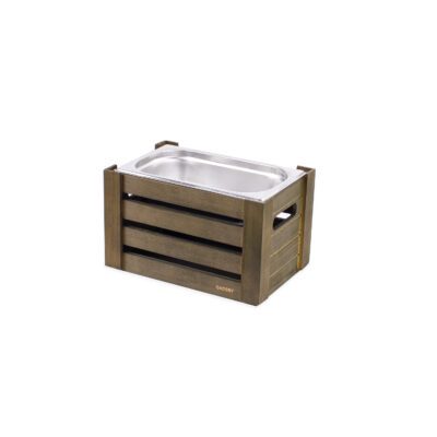 CT103 - 1/4 GN Olive Grey Wooden Crate - with GN Container - Not Supplied