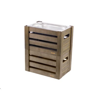 CT103 - 1/4 GN Olive Grey Wooden Crate - Stacked - with GN Container - Not Supplied