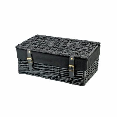 KT156B - 16 Inch Black Wicker Hamper Basket & Black Liner