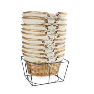 KT718 - 10 Large Shopping Baskets & Metal Stand - Buff