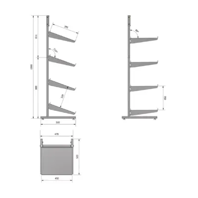 KT828 - Metal Display Stand 150cm - Base Kit - Line Drawing