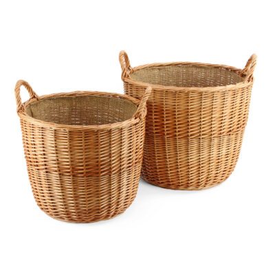 LG042 - Set of 2 Lined Wicker Storage Baskets