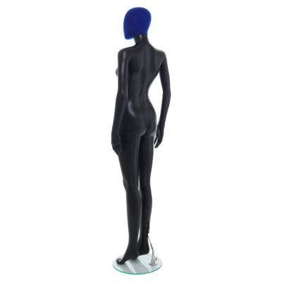 R356BP - Ladies Mannequin - Black with Blue Pile Head - Back Left View