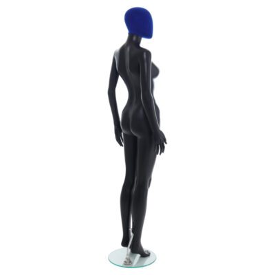 R356BP - Ladies Mannequin - Black with Blue Pile Head - Back Right View